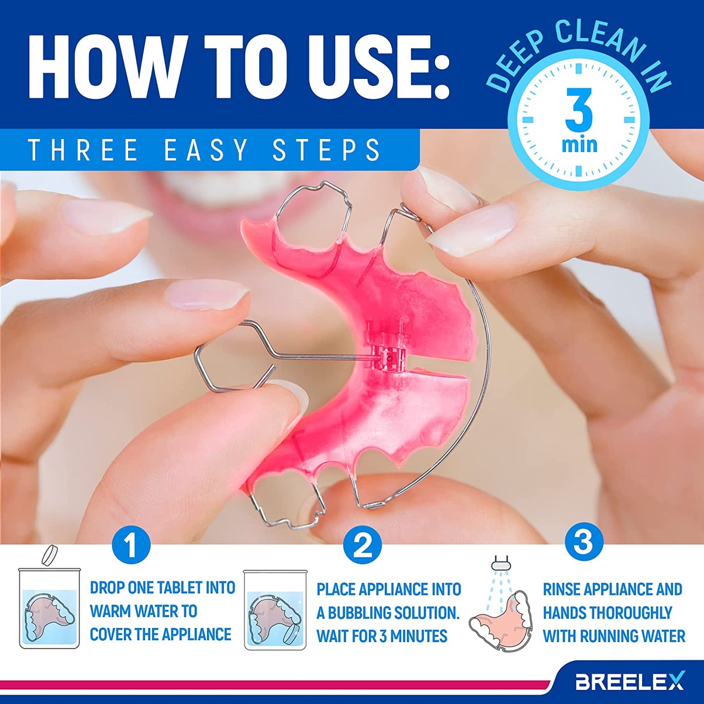 Breelex Denture Cleaning Tablets Deep Micro-Cleansing, 120 Tablets for 4 Full Months