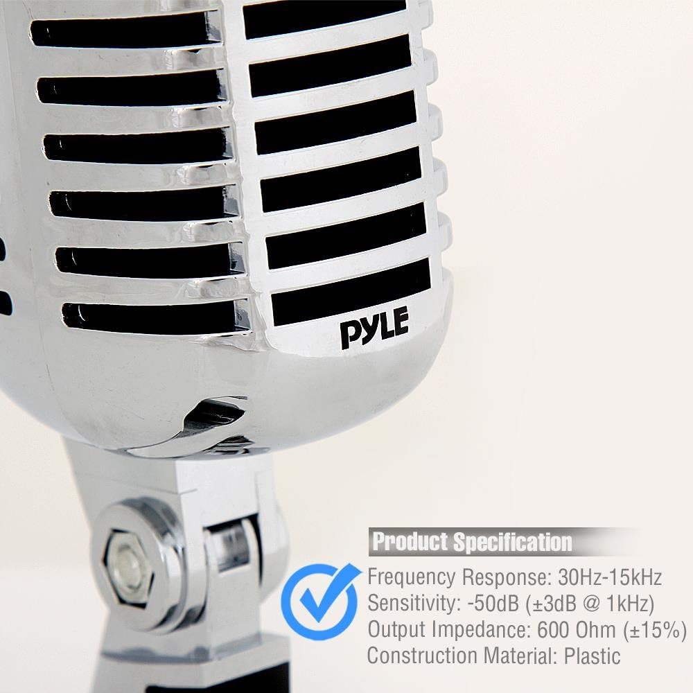 Pyle Classic Retro Dynamic Vocal Microphone with 15ft XLR to 1/4 Inch Cable PDMICR42SL
