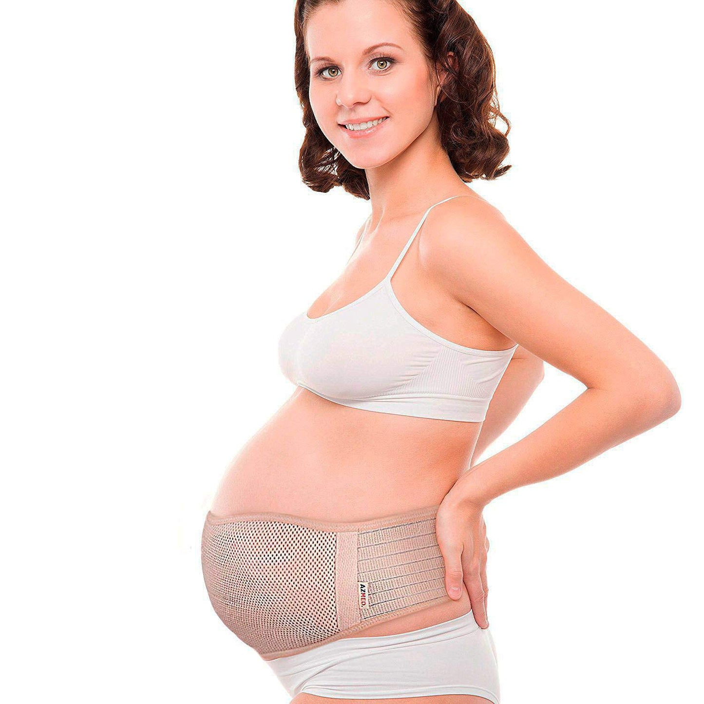 AZMED Maternity Belt, Breathable Pregnancy Back Support Lightweight Abdominal Binder, One-Size (Beige)