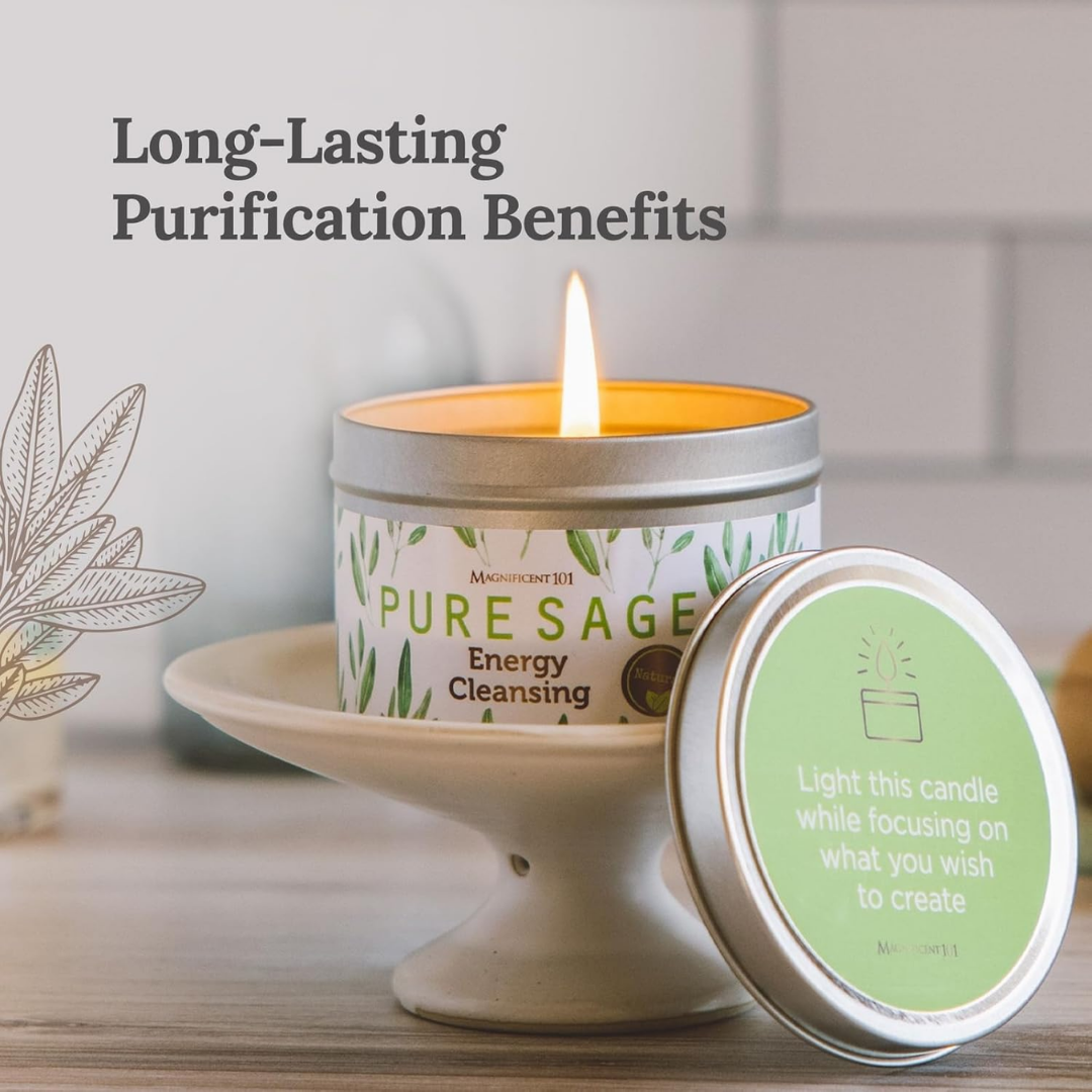 Magnificent 101 Pure Sage Energy Cleansing Candle, 6 oz