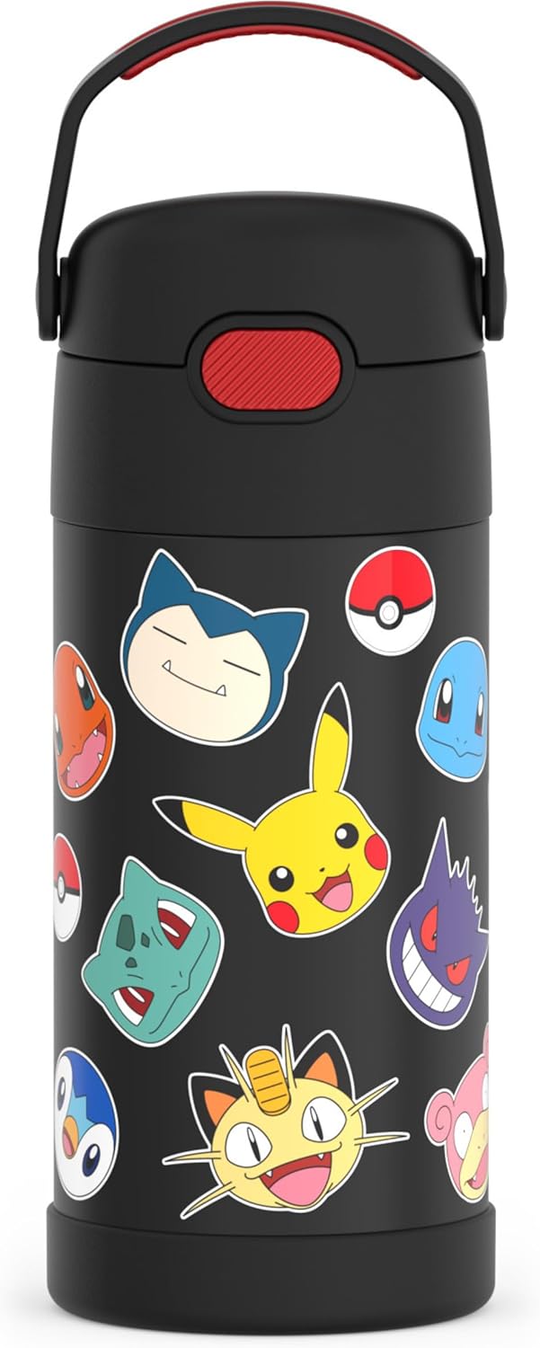 THERMOS FUNTAINER Kids Stainless Steel Water Bottle with Straw, Pokémon, 12 oz (PACKAGING MAY VARY)