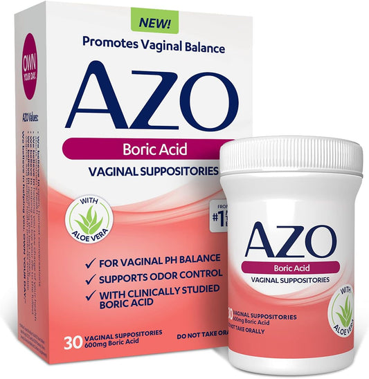 AZO Boric Acid 600mg with Aloe Vera for Women (30 Count)