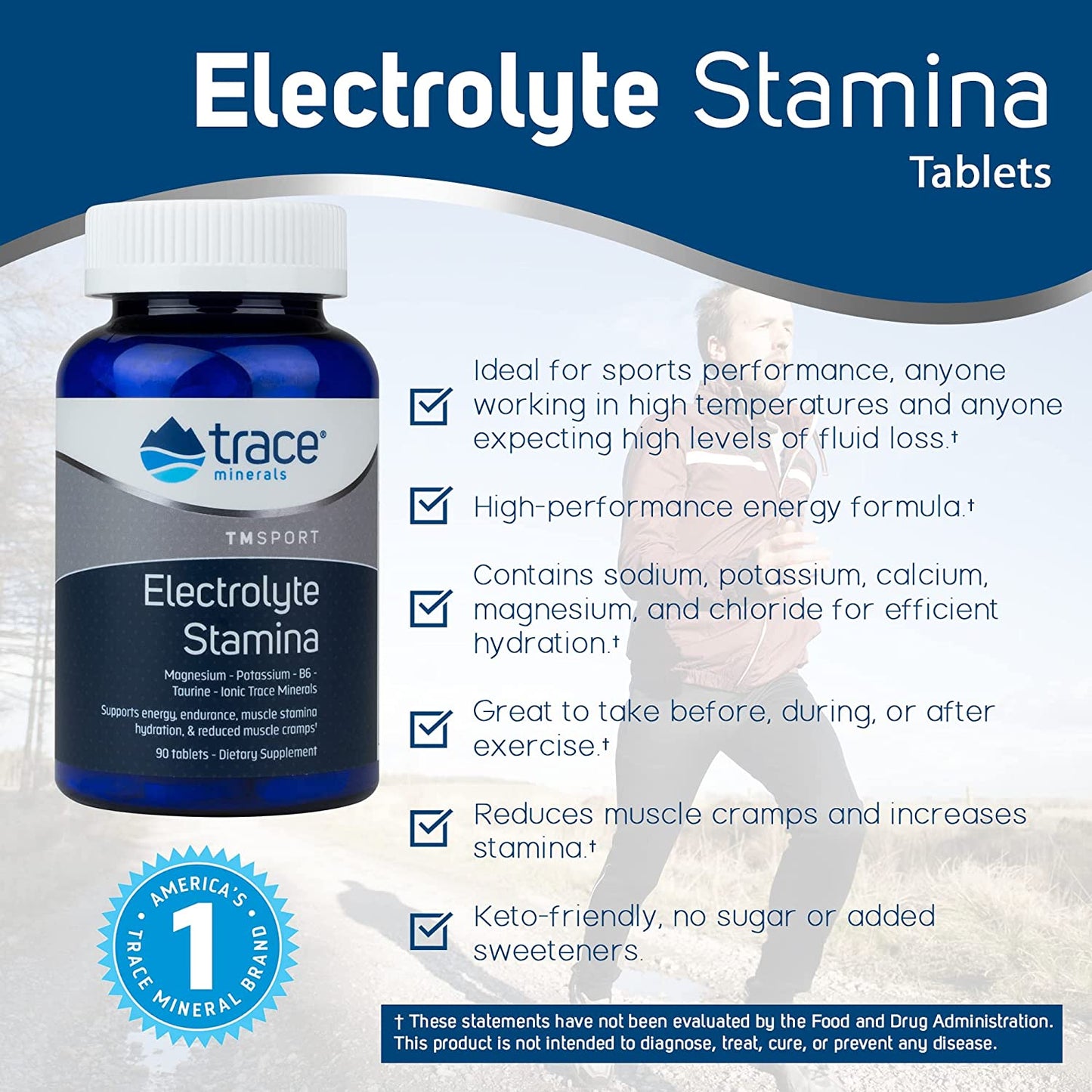 Trace Minerals TM Sport Electrolyte Stamina Dietary Supplement - 90 Tablets