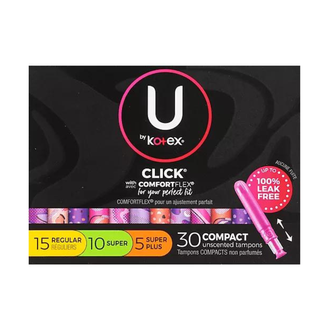 U by Kotex Click with Comfort Flex 30 Compact Unscented Tampons (15 Regular, 10 Super, 5 Super Plus)