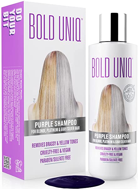 Bold Uniq Purple Shampoo For Blonde, Platinum & Gray/Silver Hair Removes Brassy & Yellow Tones 8 Oz