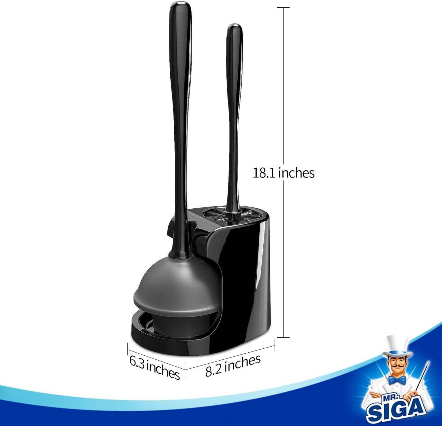 MR.SIGA Toilet Plunger and Bowl Brush Combo for Bathroom Cleaning Black, Pack Of 2