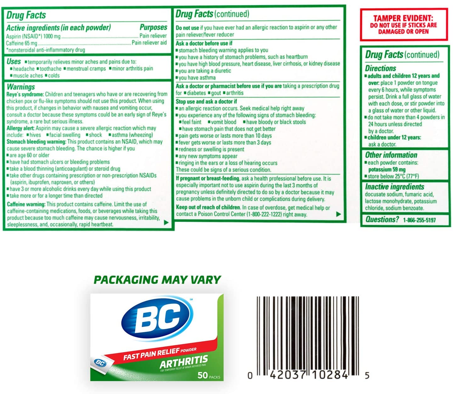 BC Powder Fast Relief Arthritis (50 Pack) PACKAGING MAY VARY