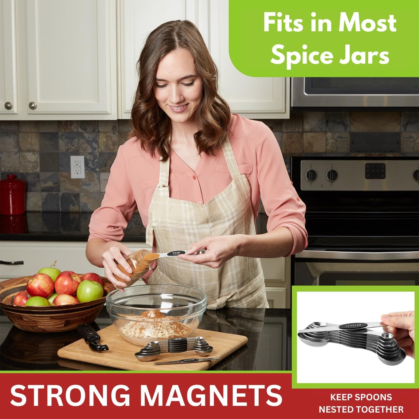 Spring Chef Magnetic Measuring Spoons Set of 8 With Leveler, Black