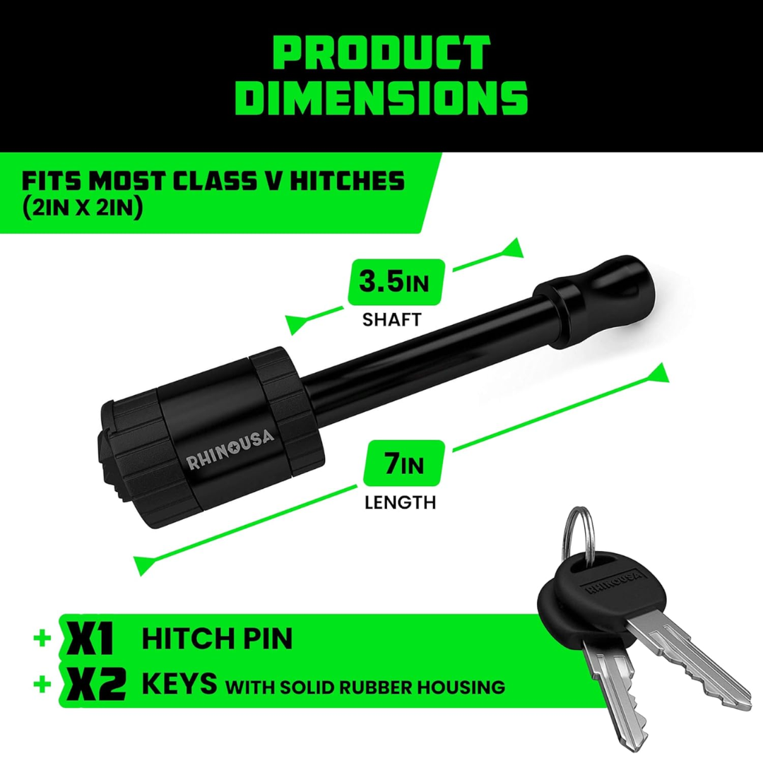Rhino USA 5/8in Standard Locking Hitch Pin & 2 Keys, Black