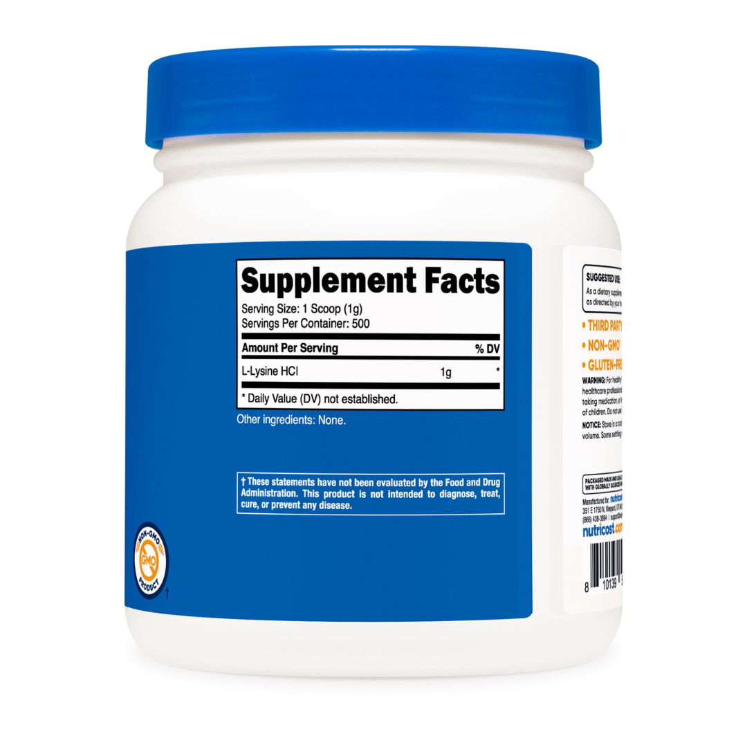 Nutricost L-Lysine Unflavored Powder Supplement 17.9oz / 500g