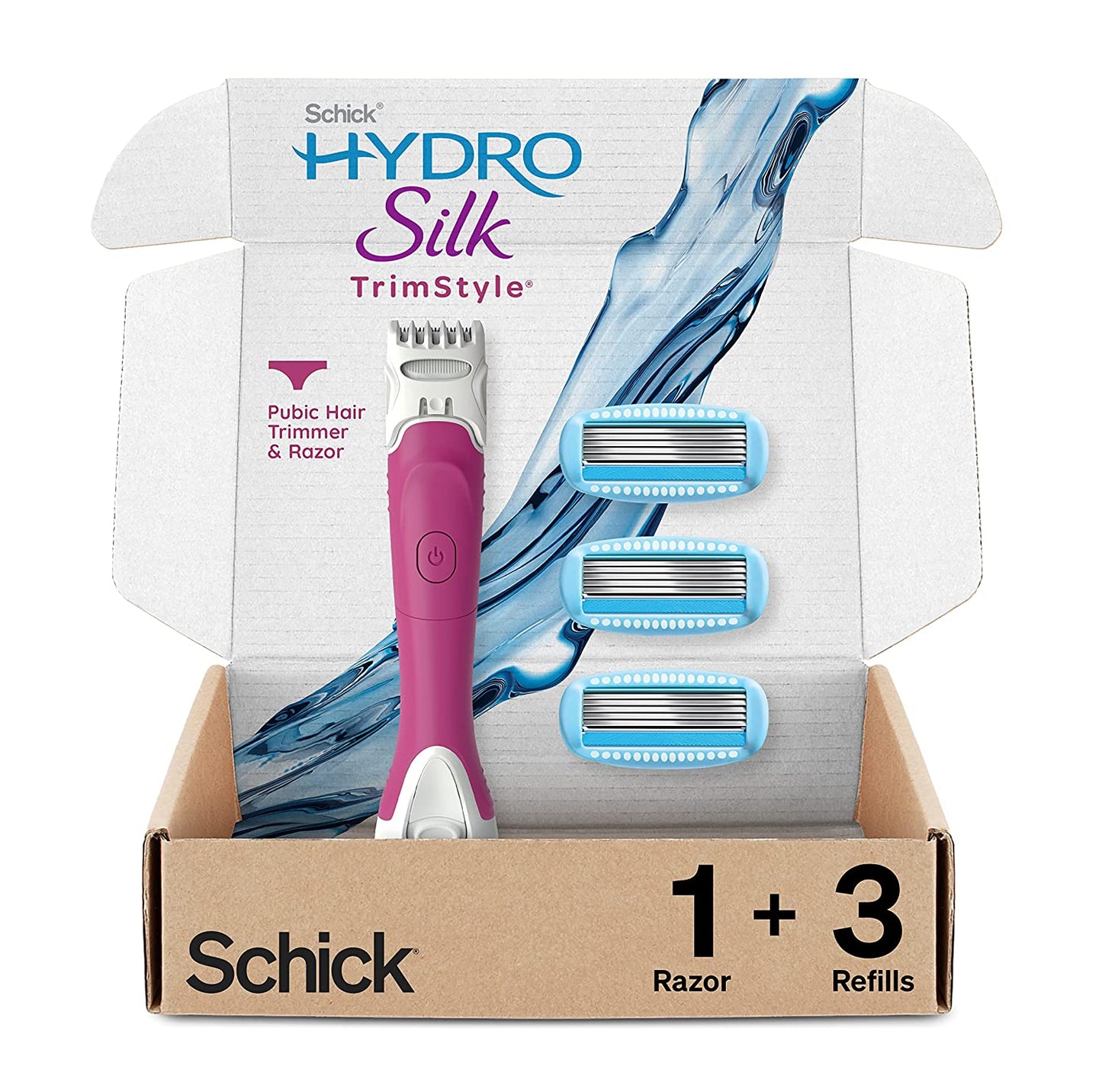 Schick Hydro Silk Trimstyle Razor For Women - 1 Handle & 3 Razor Blade Refills (Packaging May Vary)