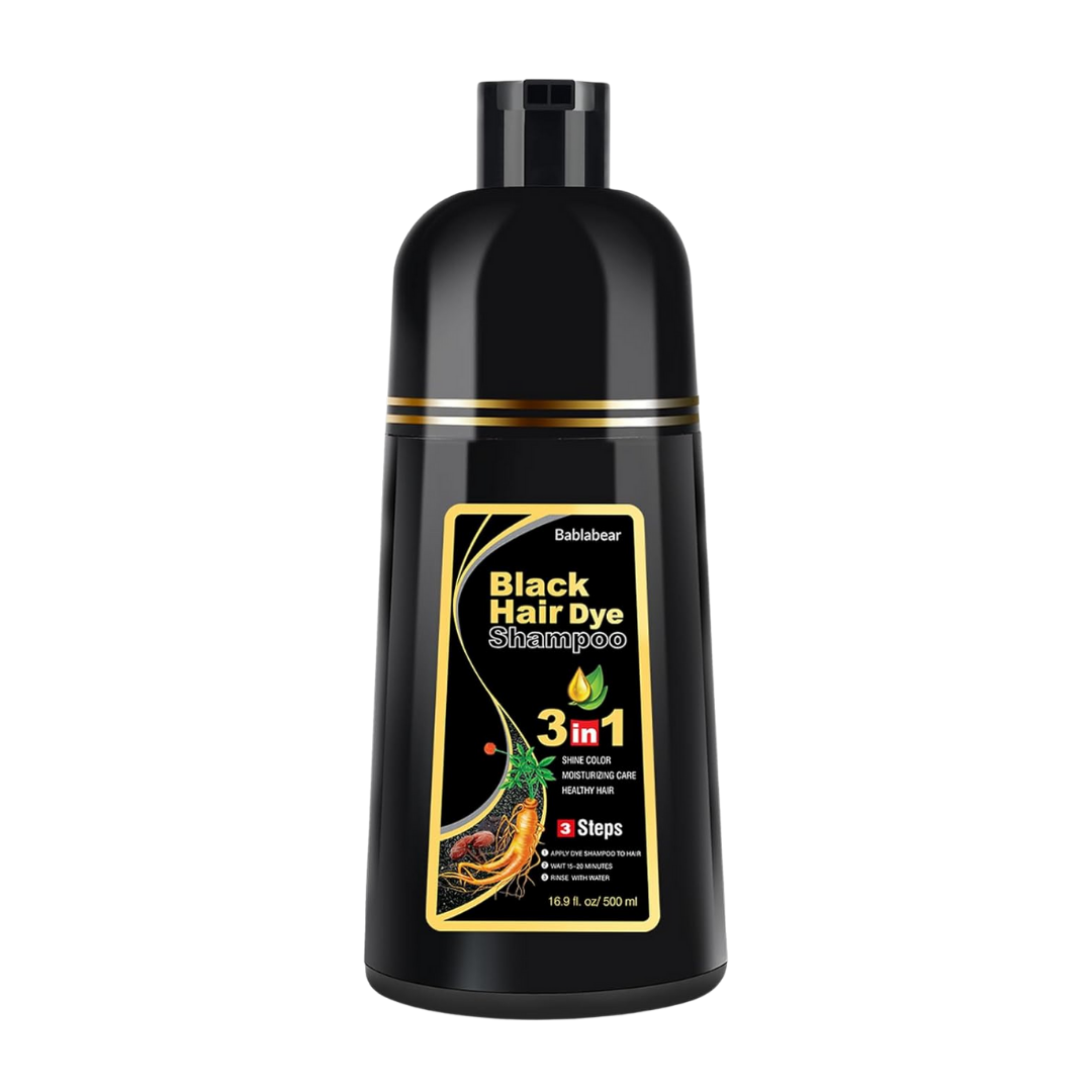 Bablabear Black Hair Dye Shampoo 3in1, 16.9 oz / 500 ml