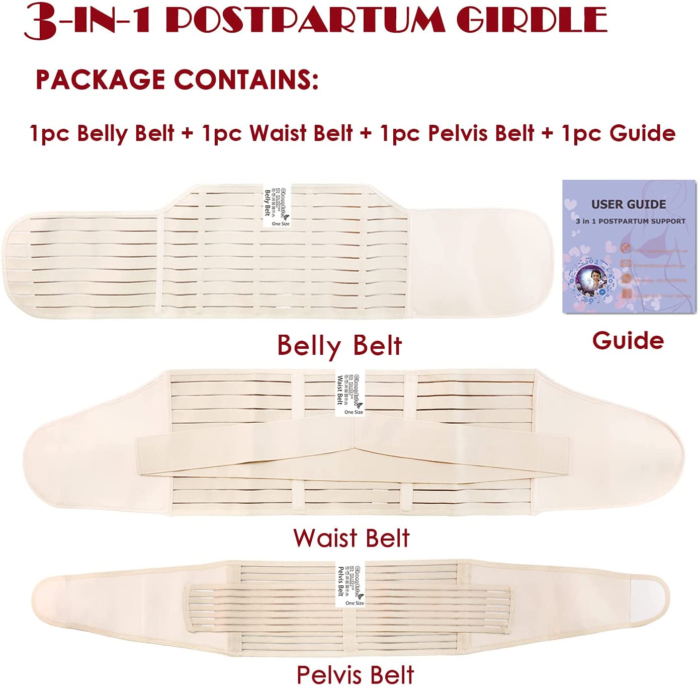 ChongErfei 3-in-1 Postpartum Support Recovery Belly/Waist/Pelvis Belt Shapewear Slimming Girdle, Beige, One Size