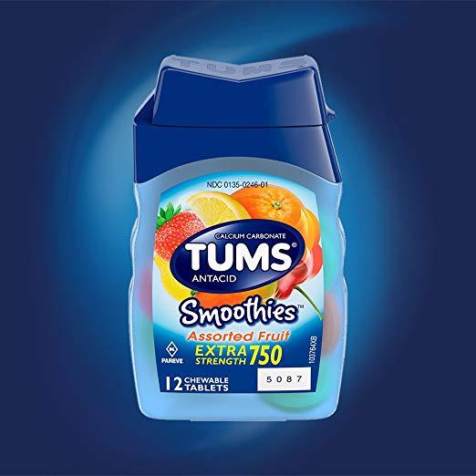 TUMS Smoothies Assorted Fruit Antacid For Heartburn Relief (12 Chewable Tablet)