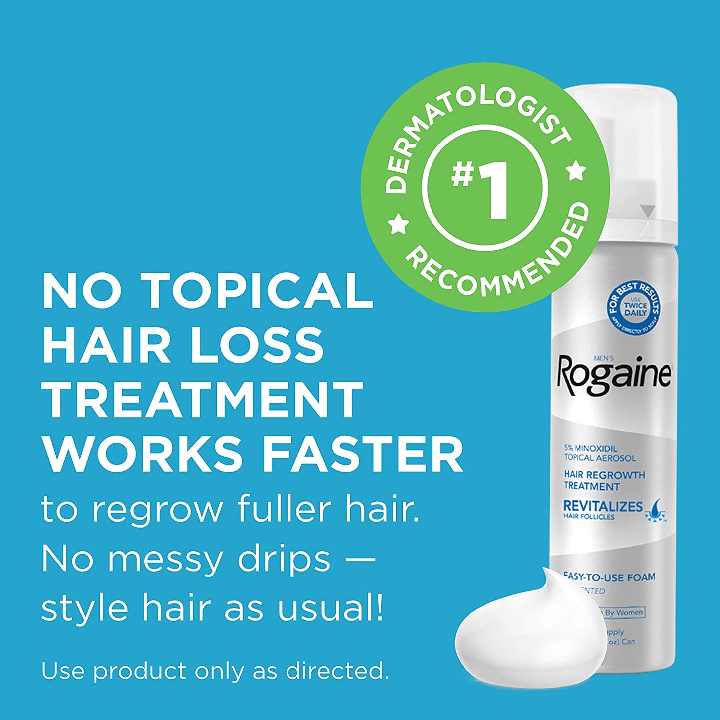 Mens ROGAINE 5% Minoxidil Topical Aerosol, Hair Regrowth Treatment (Unscented Foam) One Month Supply