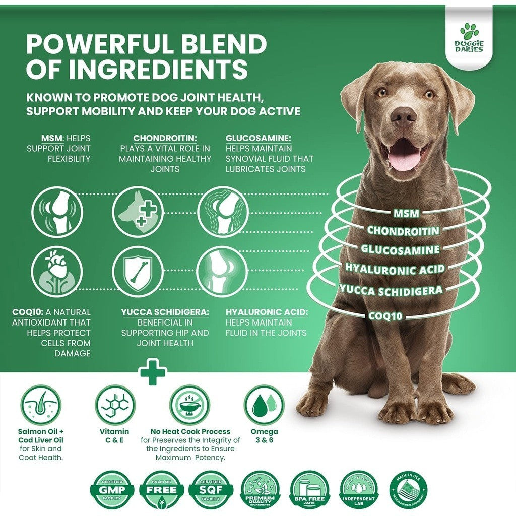 Doggie Dailies Advanced Hip & Joint Supplement, Chicken Flavor, 225 Soft Chews PACKAGING MAY VARY