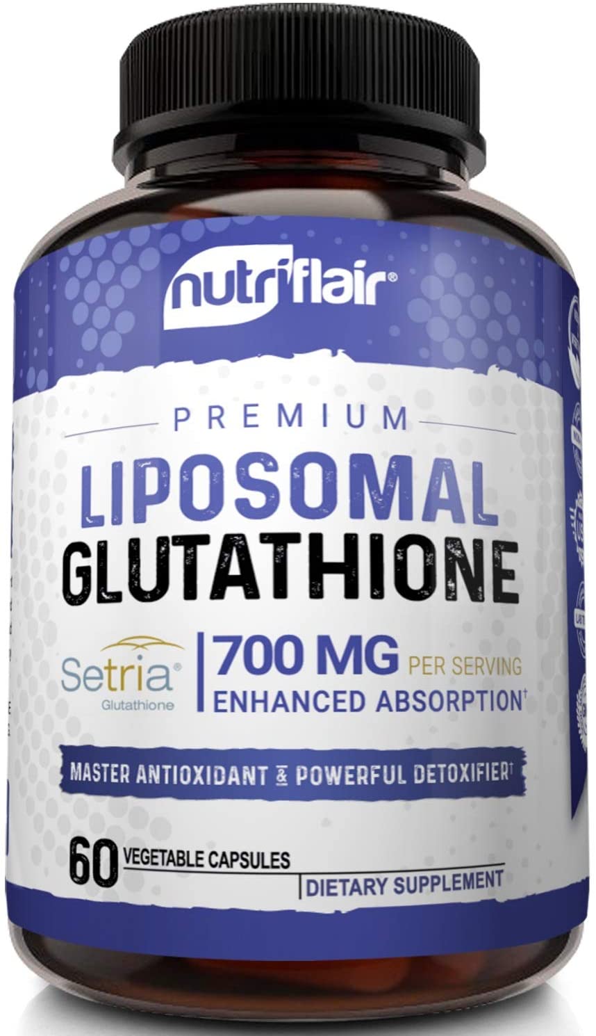 NutriFlair Premium Liposomal Glutathione 700mg Enchance Absorption - 60 Vegetable Capsules