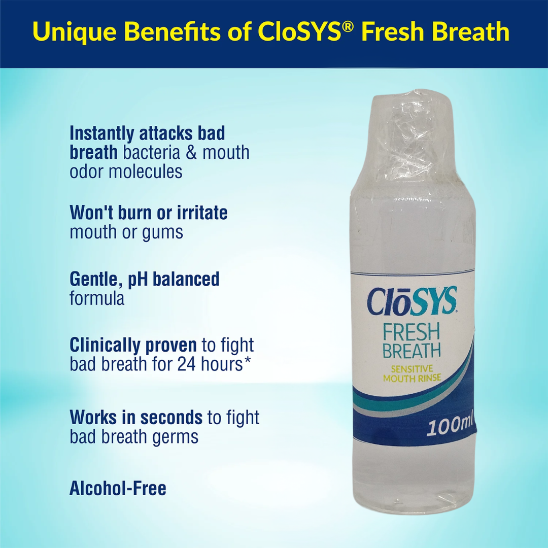 Trial Size CloSYS Fresh Breath Sensitive Mouth Rinse, 100 ml