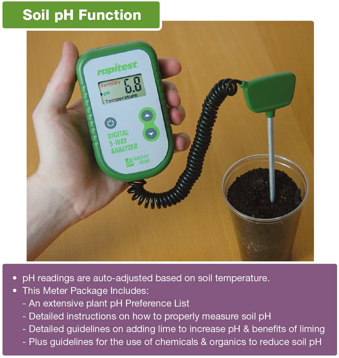 Luster Leaf 1835 Rapitest Dig 3W Analysis, 3-Way Digital Soil Analyzer