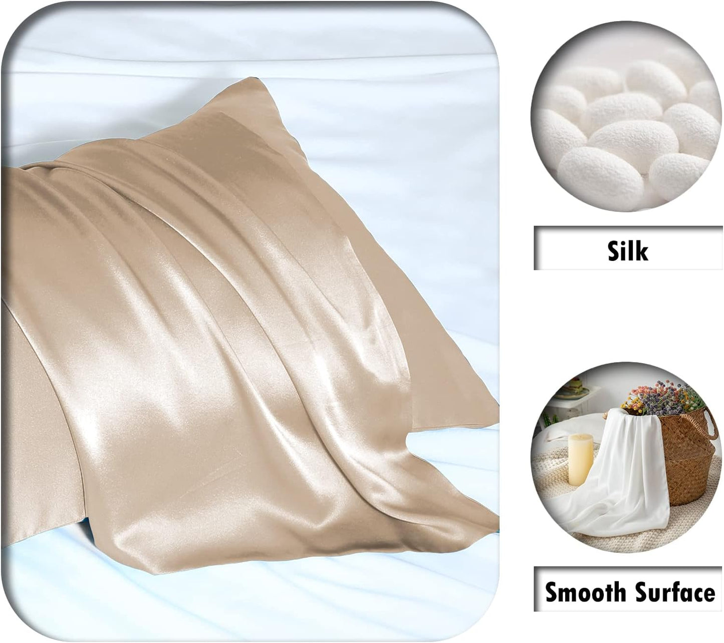Natural Mulberry Silk Pillowcase for Hair and Skin Standard Size 20 Inch X 26 Inch