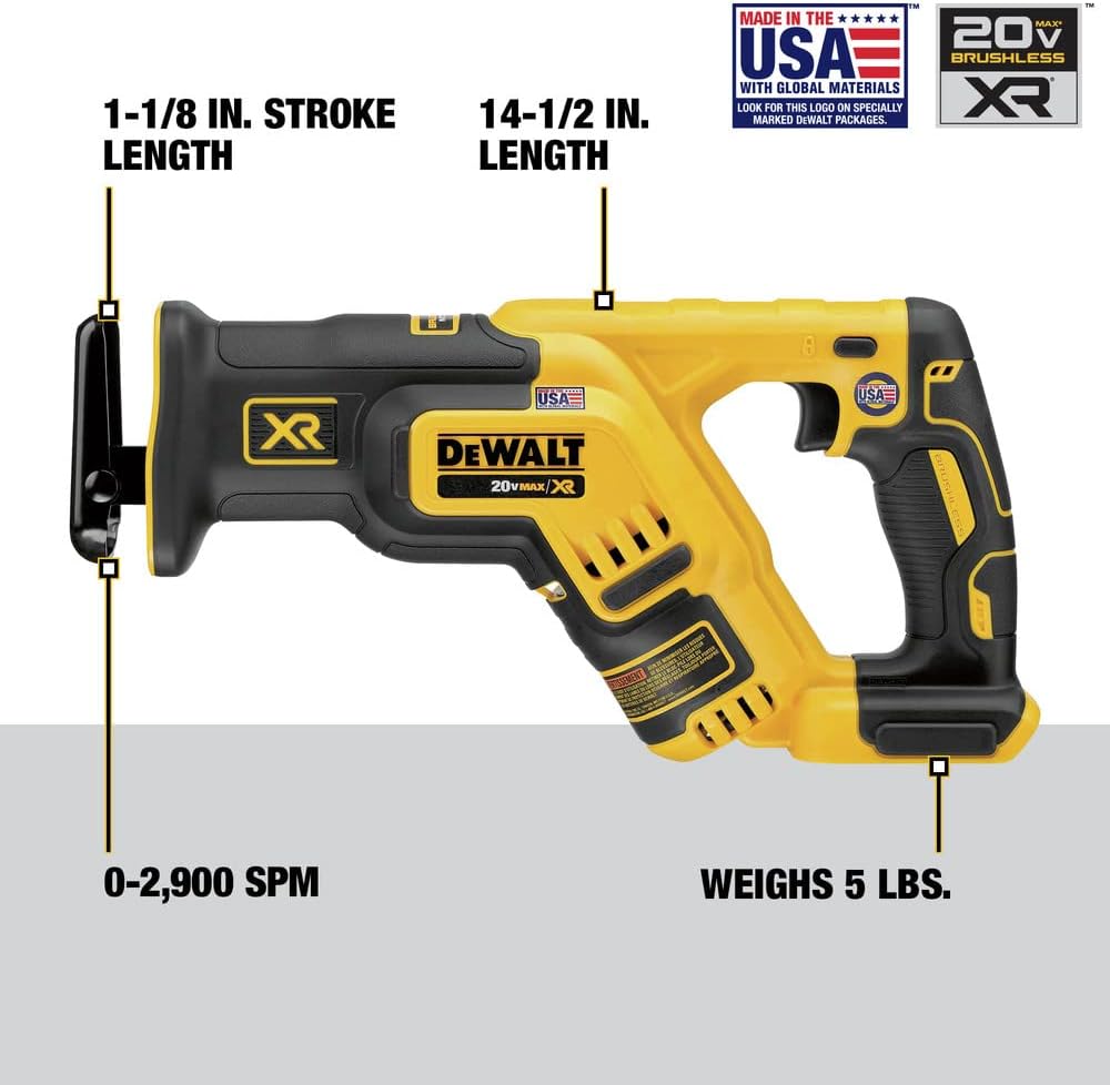 DEWALT XR Compact Brushless Reciprocating Saw 20V Max DCS367B (Tool Only)