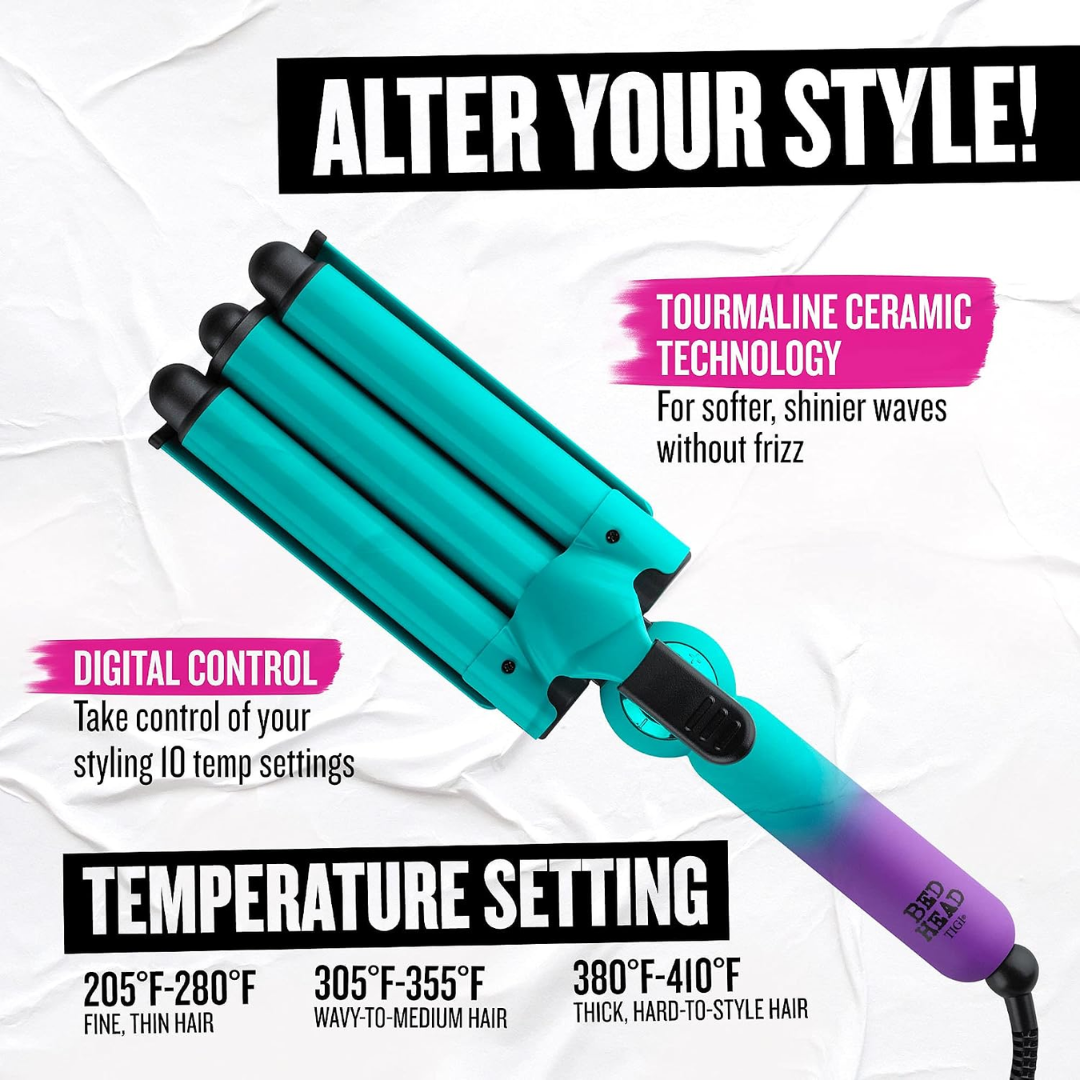 TIGI Bed Head Wave Affair Hair Waver Tourmaline Ceramic Three Barrel BH381C, Dual Voltage