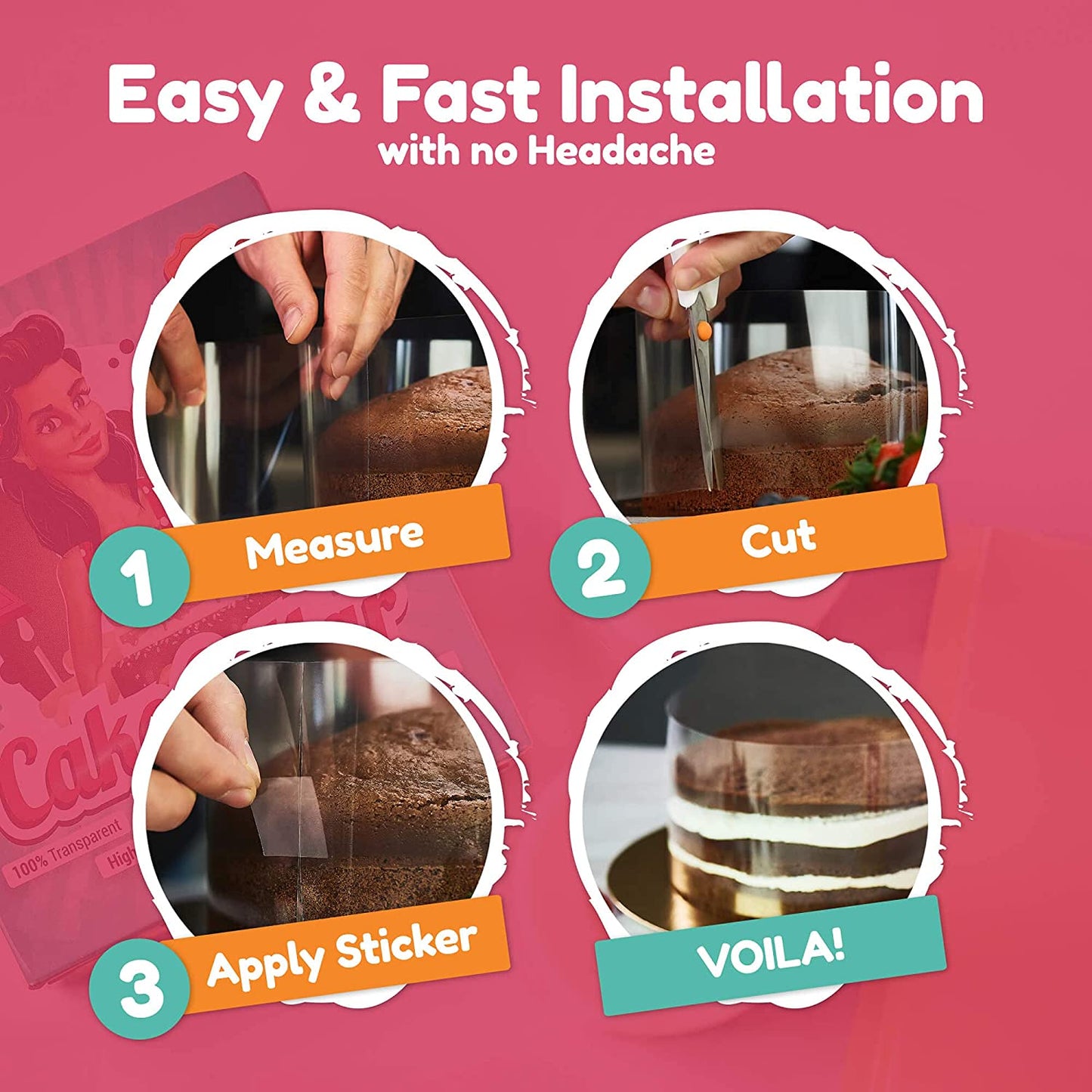 Baker Auntie 2 Pack Cake Collar Rolls 10 cm x 8.5 cm Clear Acetate Sheets for Baking, 30 Gift Stickers 17 Meters