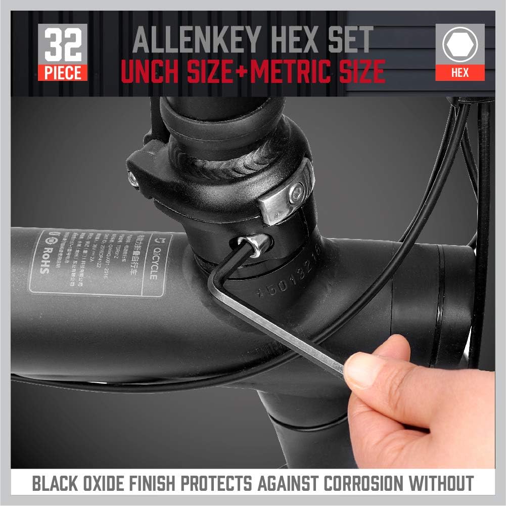 SEDY 32 Pieces Hex Key Wrench Set, Metric And SAE Chrome Vanadium Steel With 2 Piece Of Extension Handle