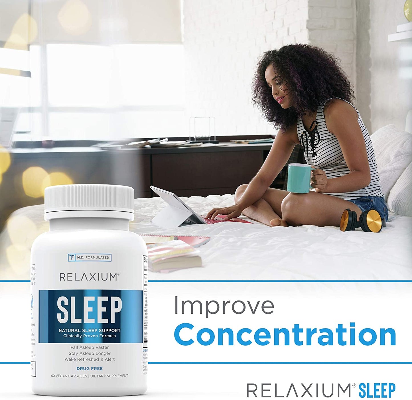 Relaxium Sleep Non-Habit Forming Sleep Aid Supplement, 60 Vegan Capsules