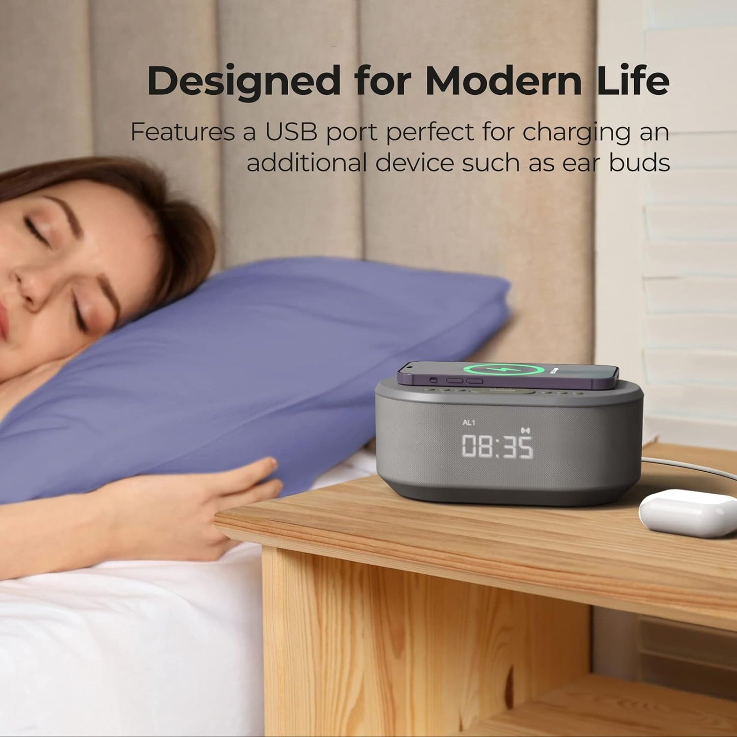 I-Box Dawn Bedside Alarm Clock with Wireless Charging