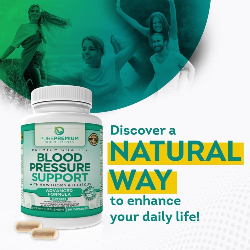 PurePremium Blood Pressure Support with Hawthorn & Hibicus Supplement 90 Capsules
