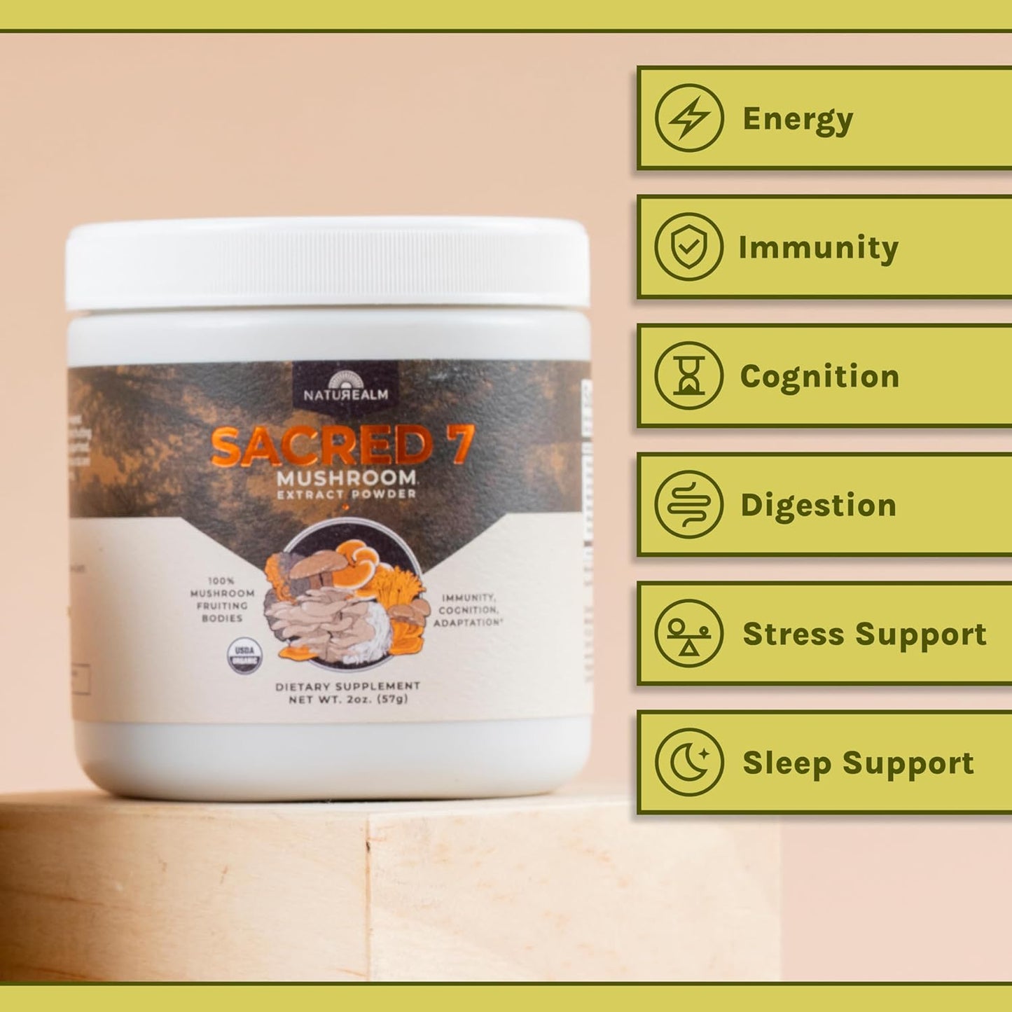 Naturealm Sacred 7 Mushroom Extract Powder 2 oz / 57g