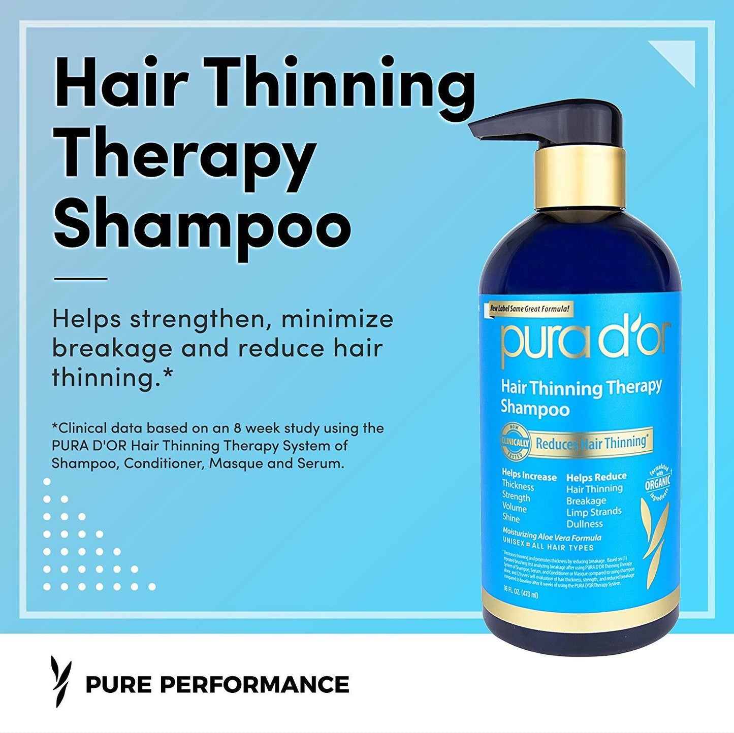 PURA D'OR Hair Thinning Therapy Shampoo, Reduces Hair Thinning (16 fl.oz / 473 ml)