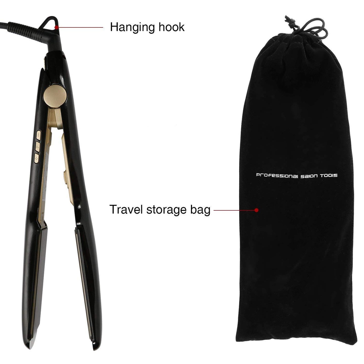 KIPOZI Professional Titanium Flat Iron Hair Straightener with Digital LCD Display Dual Voltage Instant Heat Up1.75 inch (Wide Black) K-139