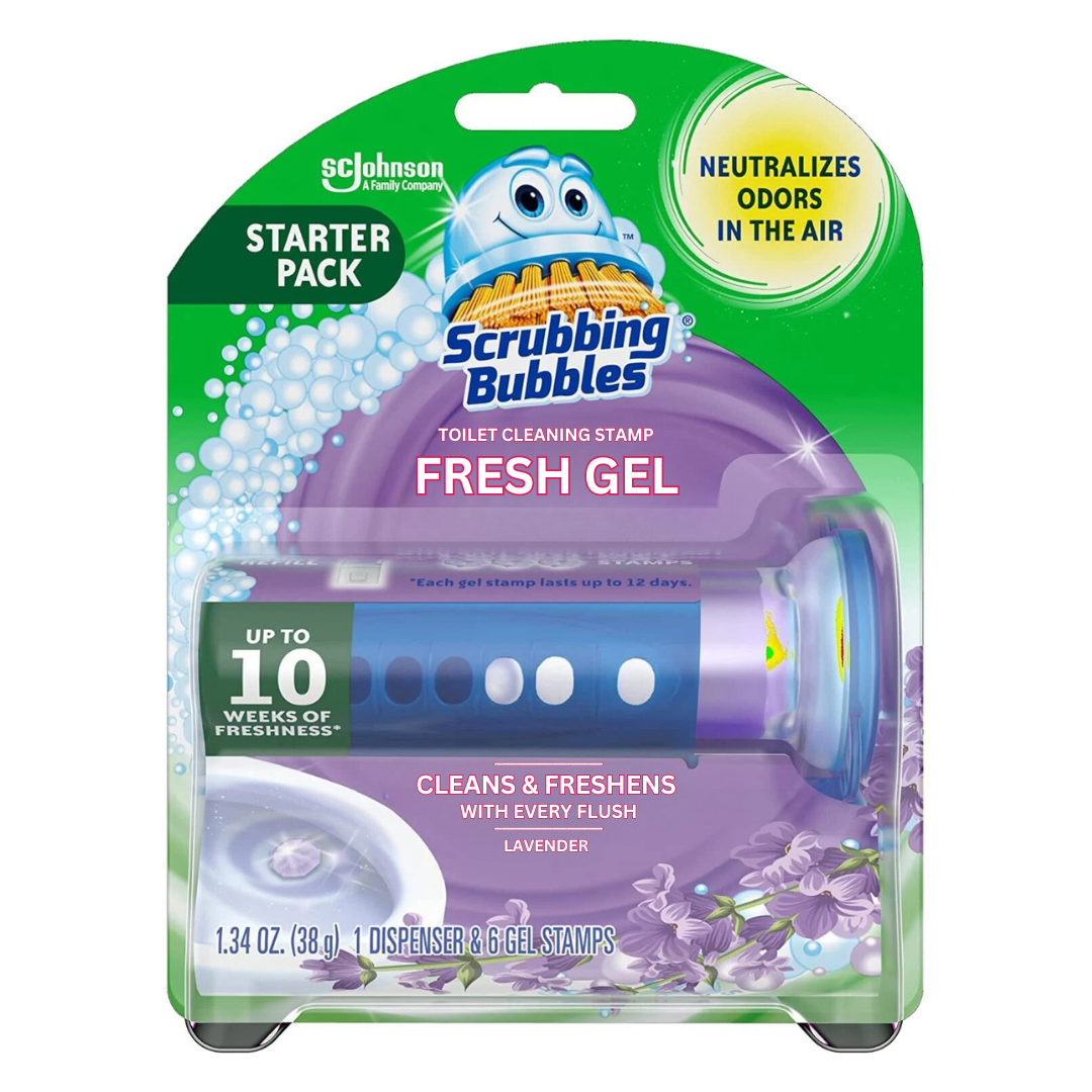Scrubbing Bubbles Toilet Cleaning Stamp Fresh Gel Lavender 1.34oz / 38g (1 Dispenser & 6 Gel Stamps)