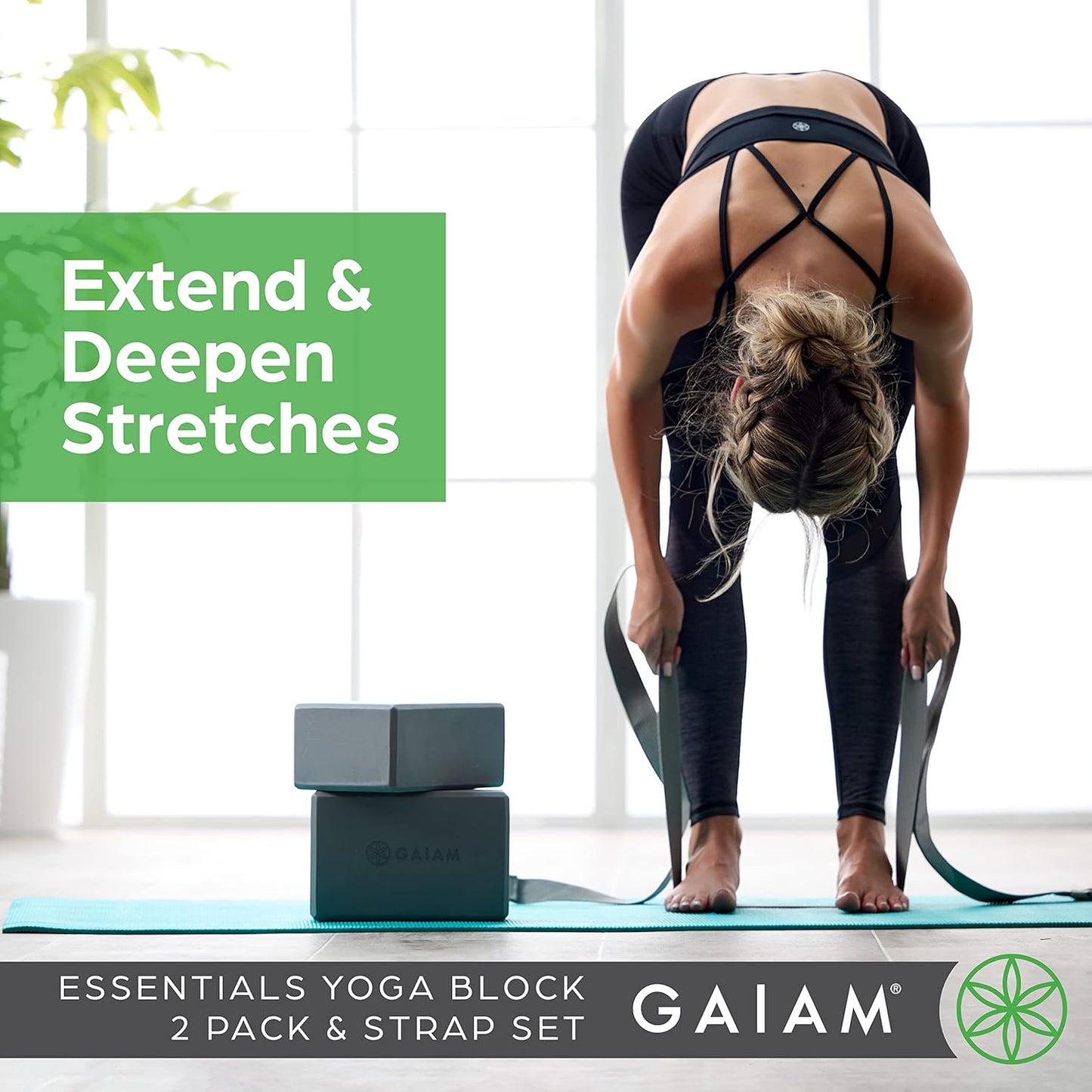 Gaiam Yoga Strap + 2 Block Guide Alignment - 8 inch Strap
