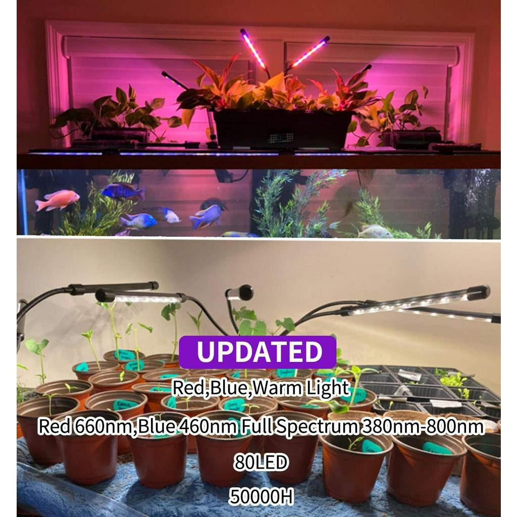 Grow Light for Indoor Plants - Upgraded Version 80 LED Lamps with Full Spectrum, 3/9/12H