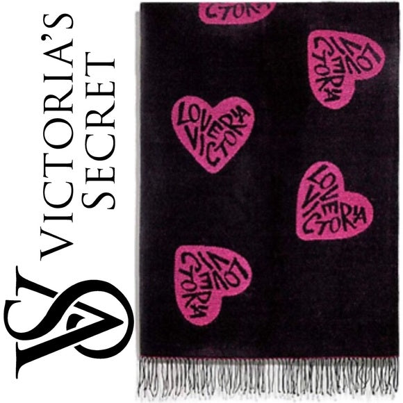 Victoria's Secret Black And Pink Love Victoria Blanket