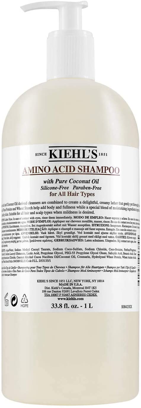 Kiehl's Amino Acid Shampoo with Pure Coconut Oil, For All Hair Types, 33.8 fl.oz / 1L