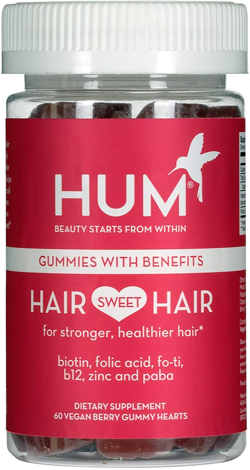 HUM Hair Sweet Hair Gummies Hair Growth Vitamins with 5000mcg Vegan Biotin, B Vitamins, Fo-Ti & Zinc, 60 Count