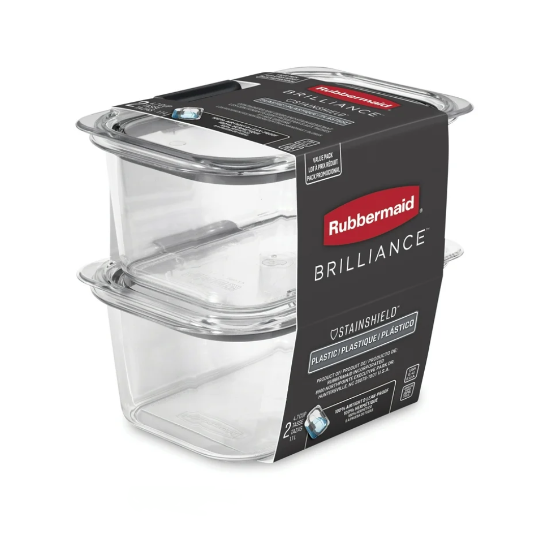 Rubbermaid Brilliance Plastic Food Storage Containers 4.7 Cup, 2 Pack