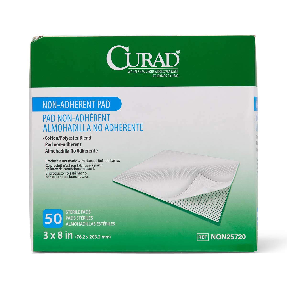 Medline | Curad Sterile Non-Adherent Pad 3" x 8" (76.2 x 203.2 mm) Pack of (50 Pads)