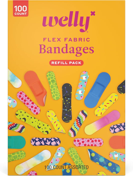 Welly Bravery Badges Assorted Flex Fabric Bandages Refill Pack 100 Count