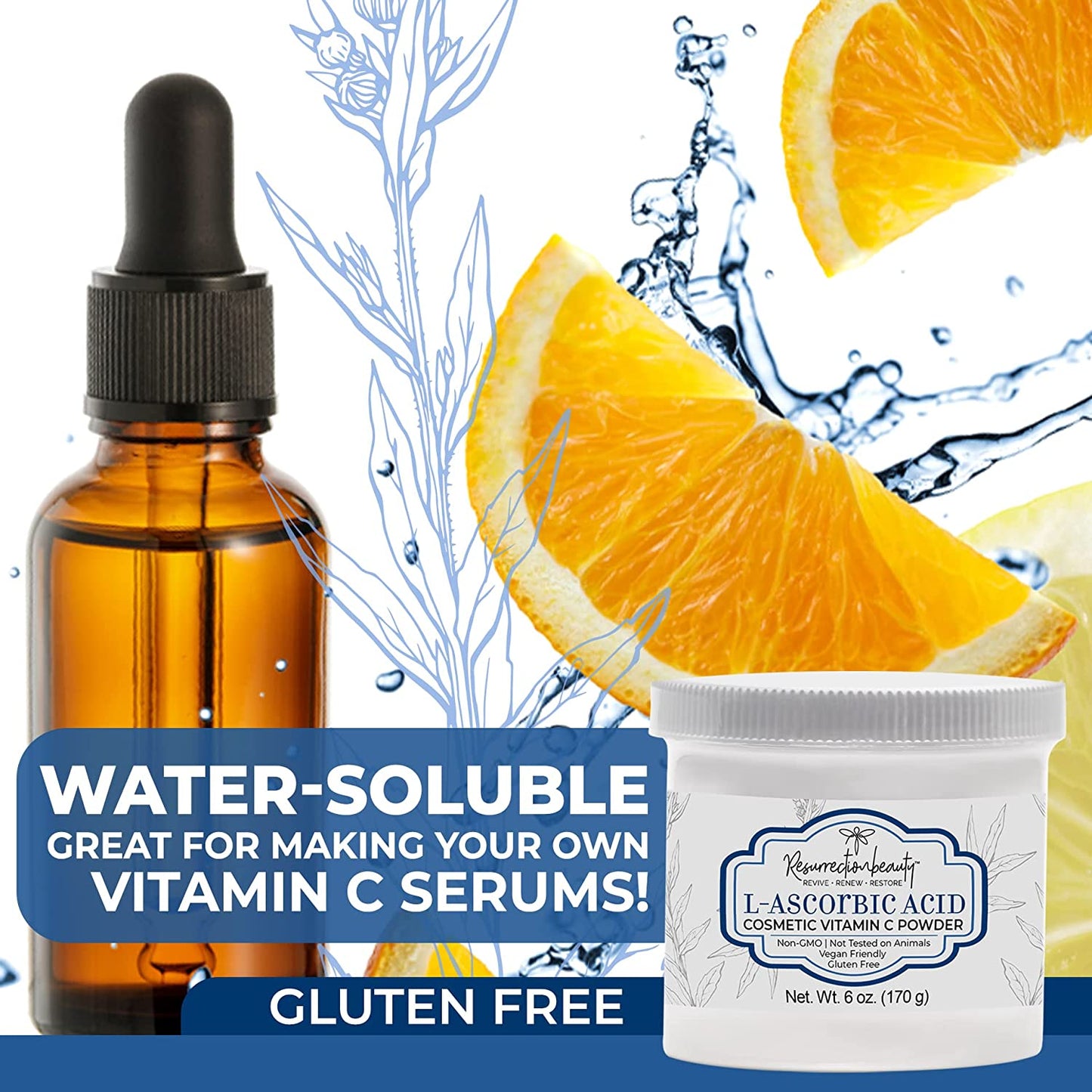 RESURRECTIONbeauty L-Ascorbic Acid Powder Vitamin C Powder | For DIY Vitamin C Serum , Anti Aging Hyaluronic Acid Serum , Facial Moisturizer & Other Cosmetic Ingredient Formulations | 6 oz. Jar