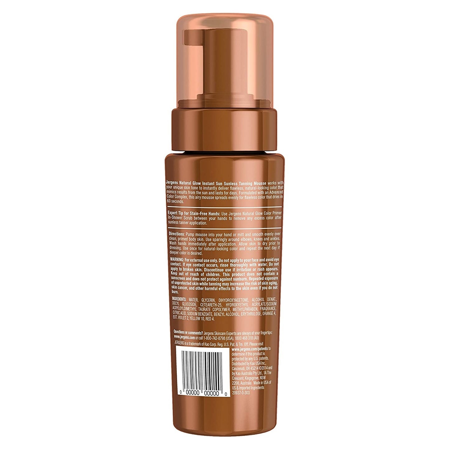 Jergens Natural Glow Instant Sun Sunless Tanning Mousse, Light Bronze 6 fl oz / 177 ml