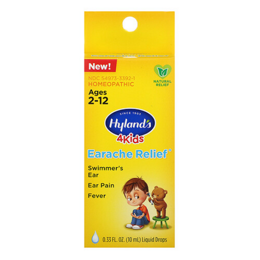 Hyland's 4Kids Earache Relief, Natural Relief for Swimmer's Ear, Ear Pain & Fever for Ages 2-12, 0.33 fl.oz / 10 ml