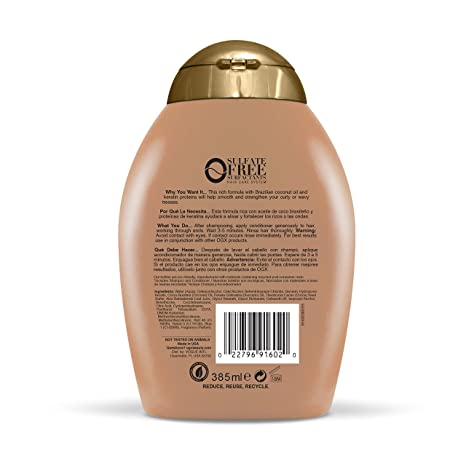OGX Ever Straightening Brazilian Therapy Conditioner With Coconut Oil and Cocoa Butter Oil 365ml