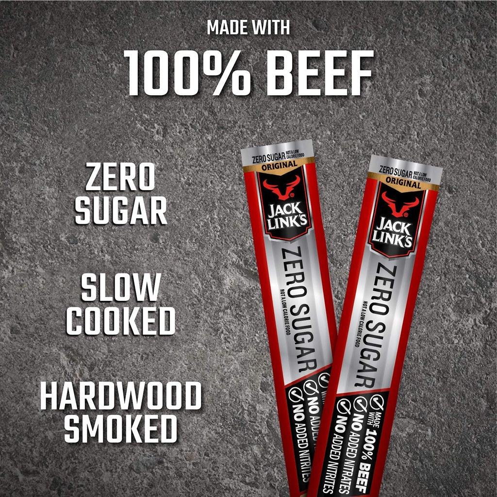 Jack Link's Beef Sticks Zero Sugar, Meat Stick with 6g of Protein Made with 100% Beef, 20 Count PACKAGING MAY VARY