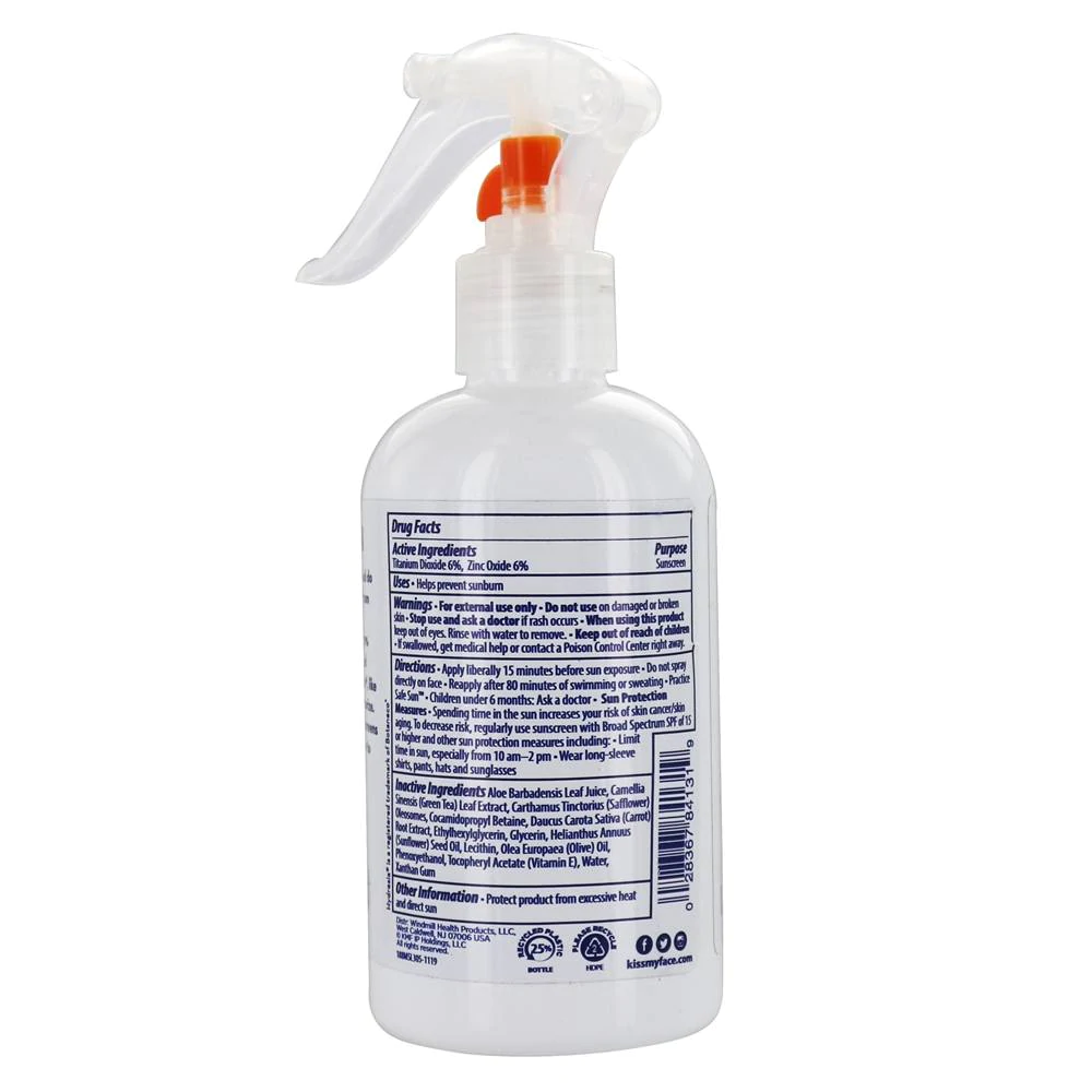 Kiss My Face Purely Mineral Sun Spray Sunscreen Lotion SPF 30 Sunblock Aloe and Olive Oil, 8 oz