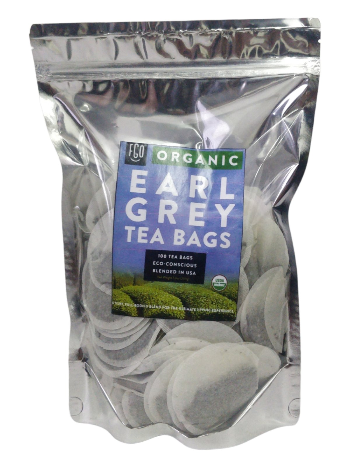 FGO Organic Earl Grey Black Tea Bags 100 Tea Bags Chinese Keemun, Indian Assam & Italian Bergamot Blend